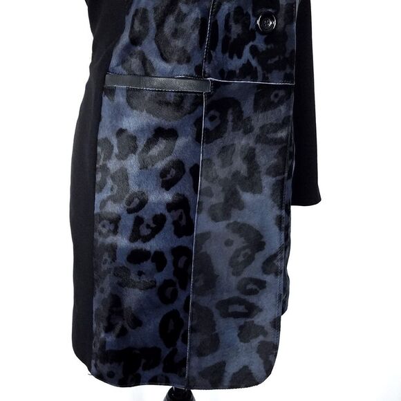 Per Se Carlisle Blue Leopard Print Genuine Fur & Black Ponte Knit Jacket Size 0 - Picture 4 of 8